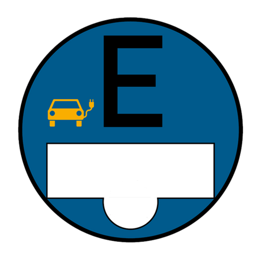 Blauwe E-sticker voor elektrische voertuigen, geregistreerd buiten Duitsland